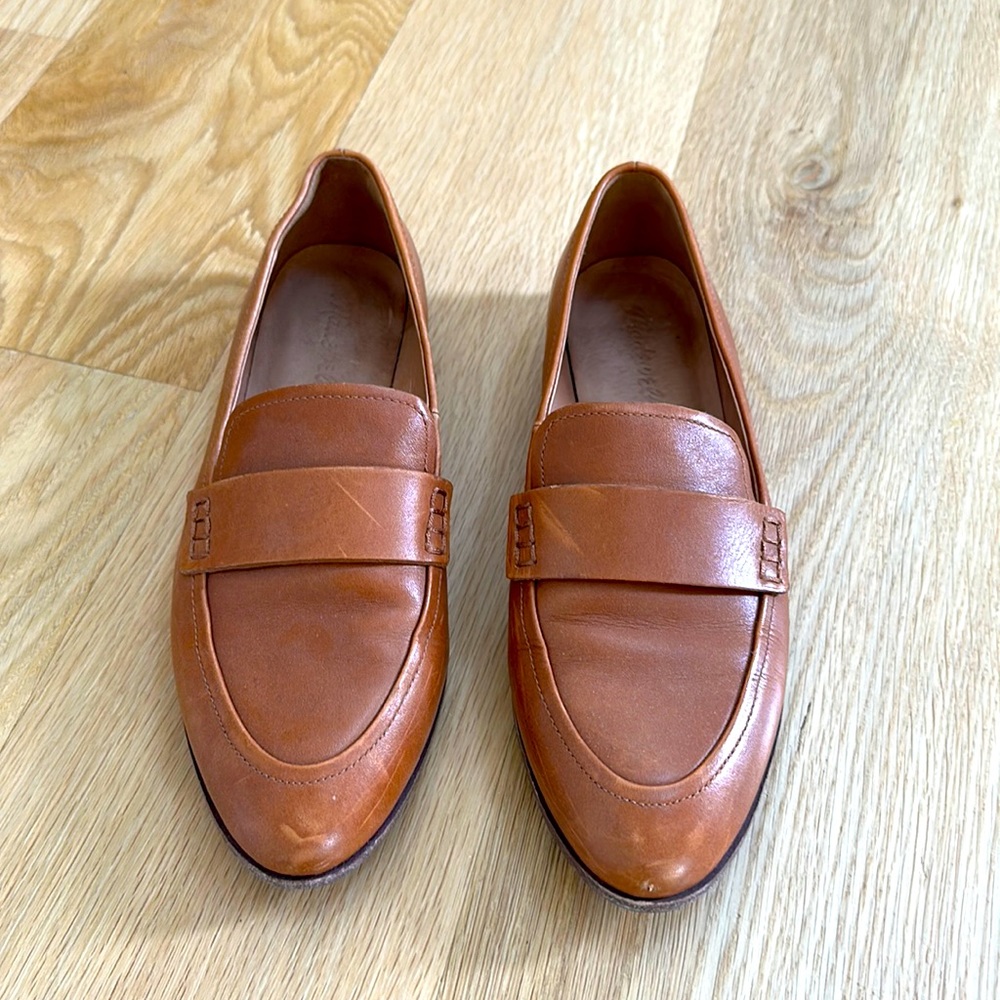 Madewell penny loafer faux leather flats loafer brown cognac size 8.5